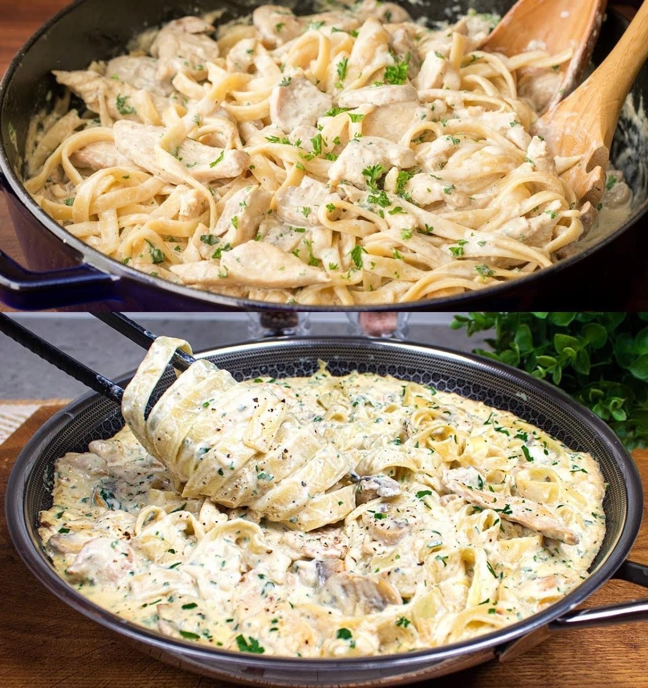 Pasta Alfredo – Nudeln mit Hähnchenbrust in Käsesoße – REZEPTE UND BACKEN